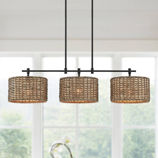 Lustre linéaire noir à 3 lumières style ferme pour îlot de cuisine - 41 W