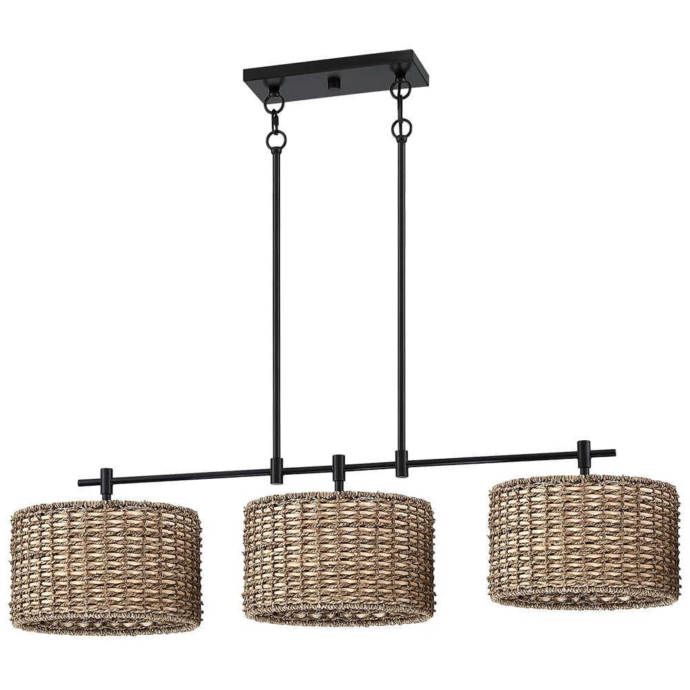 Lustre linéaire noir à 3 lumières style ferme pour îlot de cuisine - 41 W