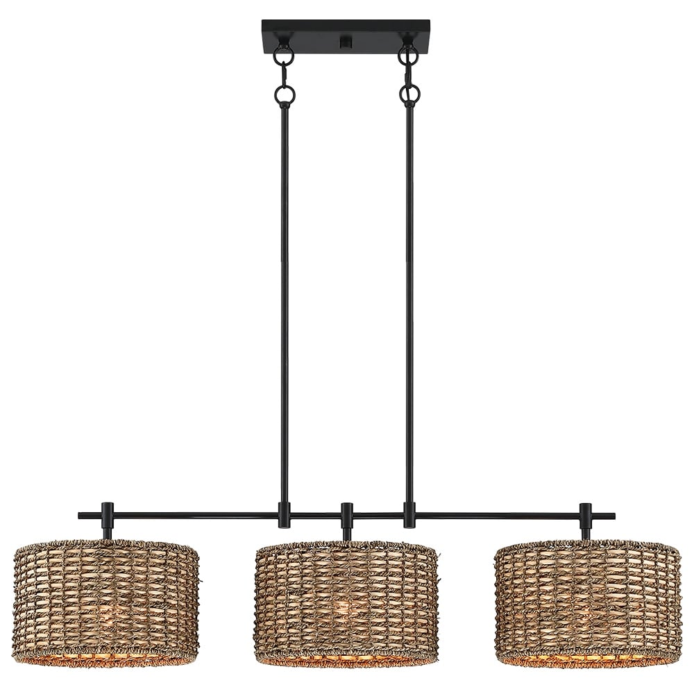 Lustre linéaire noir à 3 lumières style ferme pour îlot de cuisine - 41 W