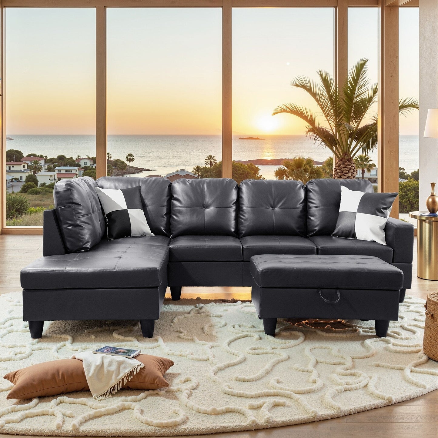 Ensemble de canapés 3 pièces en similicuir PU pour salon