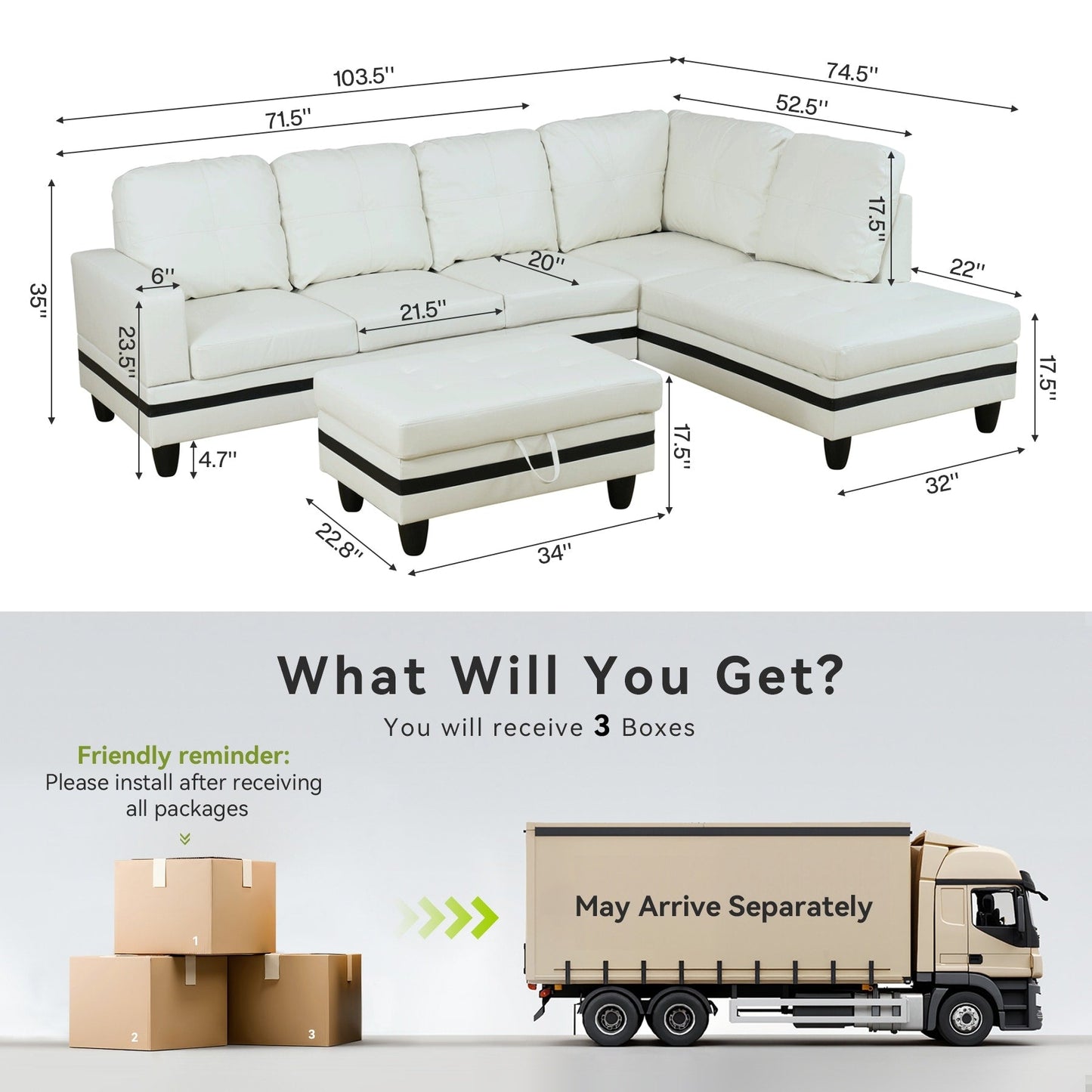 Ensemble de canapés 3 pièces en similicuir PU pour salon