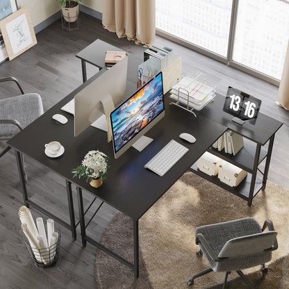 Petit bureau d'angle en forme de L avec étagères de rangement