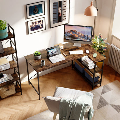 Petit bureau d'angle en forme de L avec étagères de rangement