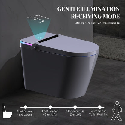Toilettes intelligentes, WC bidet monobloc pour salles de bains, WC allongé moderne avec eau chaude, double chasse d'eau automatique, activation par capteur de pied