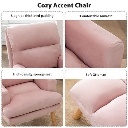 Fauteuil de salon décontracté en tissu souple avec dossier et pieds réglables, tabouret