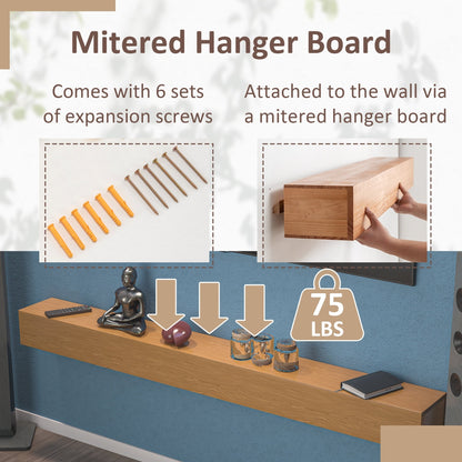 Cheminée murale en pin massif avec étagère flottante