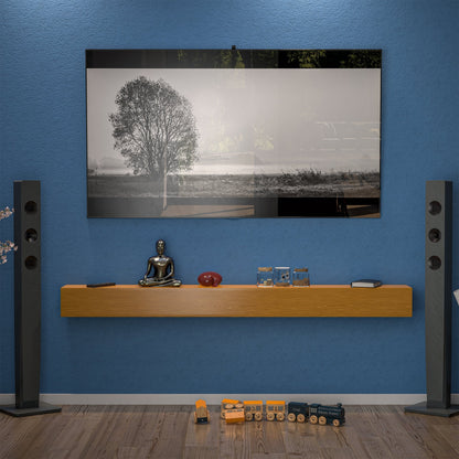 Cheminée murale en pin massif avec étagère flottante