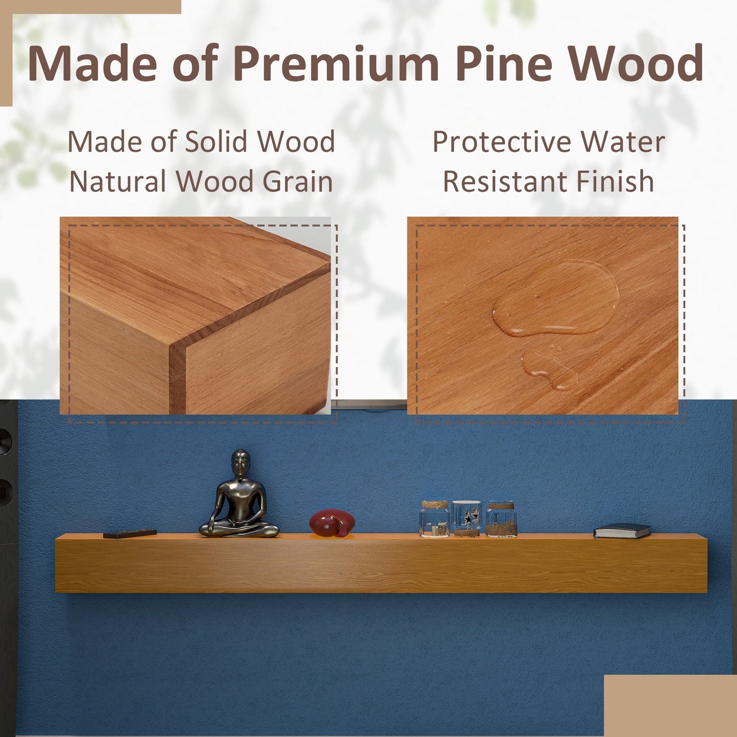 Cheminée murale en pin massif avec étagère flottante