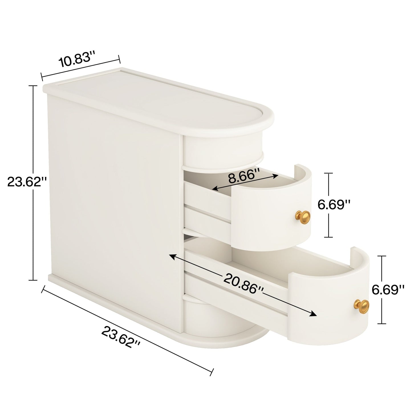 Table d'appoint en bois massif, table d'appoint étroite à deux tiroirs