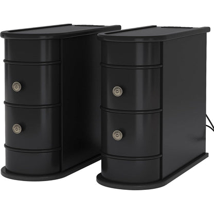 Table d'appoint en bois massif, table d'appoint étroite à deux tiroirs