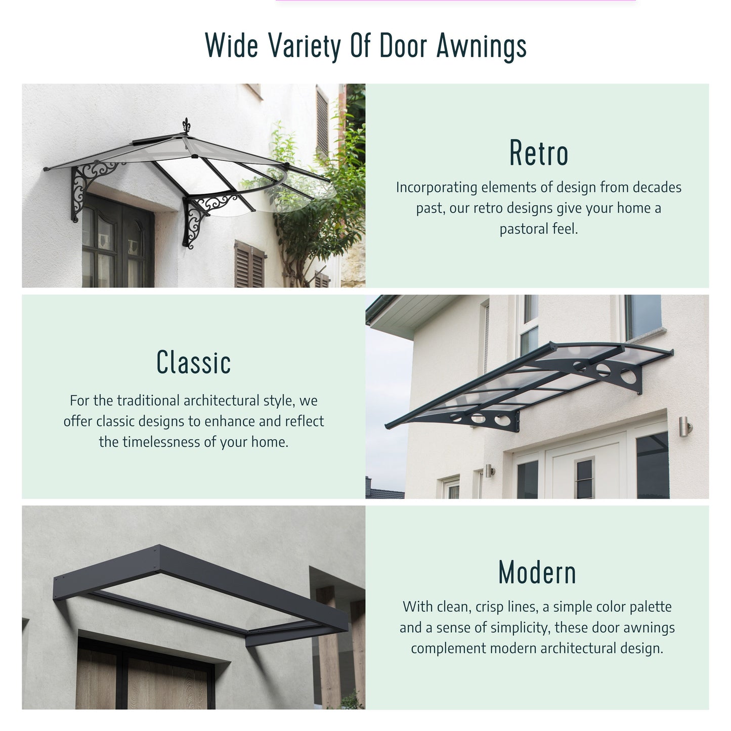 Auvent de porte et fenêtre Sophia 3 pi Gris Transparent