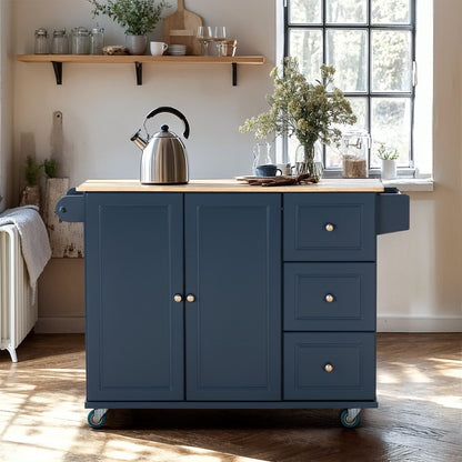 Chariot de cuisine Sophia &amp; William avec plateau rabattable en bois d'hévéa, chariot de cuisine roulant avec grand meuble de rangement
