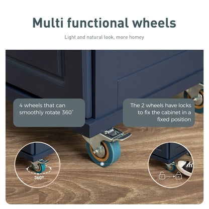 Chariot de cuisine Sophia &amp; William avec plateau rabattable en bois d'hévéa, chariot de cuisine roulant avec grand meuble de rangement