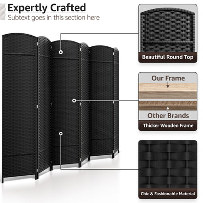 Paravent Sorbus à 6 panneaux, cloison de séparation haute et extra large, à double charnière, en maille tissée à la main, pliable - 1,83 m