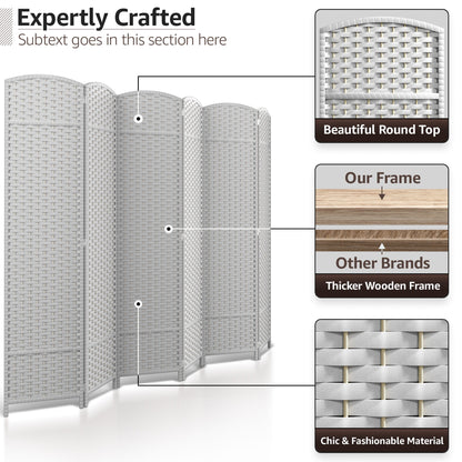 Paravent Sorbus à 6 panneaux, cloison de séparation haute et extra large, à double charnière, en maille tissée à la main, pliable - 1,83 m
