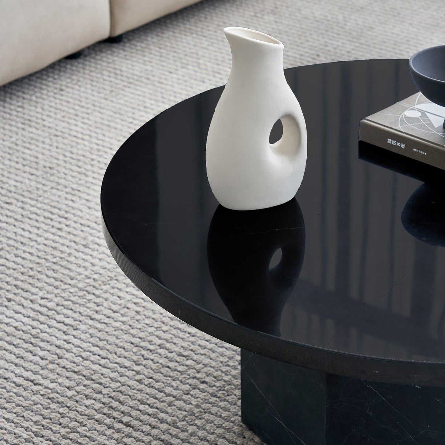 Table basse ronde Sugar Cubes - Marbre noir et blanc - φ600 mm