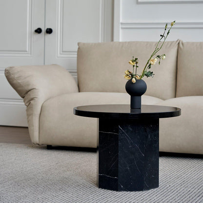 Table basse ronde Sugar Cubes - Marbre noir et blanc - φ600 mm