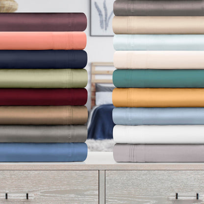 Ensemble de draps unis en coton égyptien de qualité supérieure, 1000 fils, poches profondes