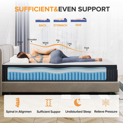 Matelas à ressorts ensachés SweDrea de 30 cm (12 po) à fermeté moyenne, conçu pour soulager les douleurs dorsales et procurer une sensation de fraîcheur. Certifié CertiPUR-US, SGS et OEKO-TEX.