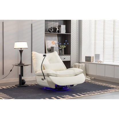 Fauteuil inclinable électrique pivotant avec haut-parleurs Bluetooth, support pour téléphone, ports de chargement USB et Type-C, rangement dissimulé dans l'accoudoir