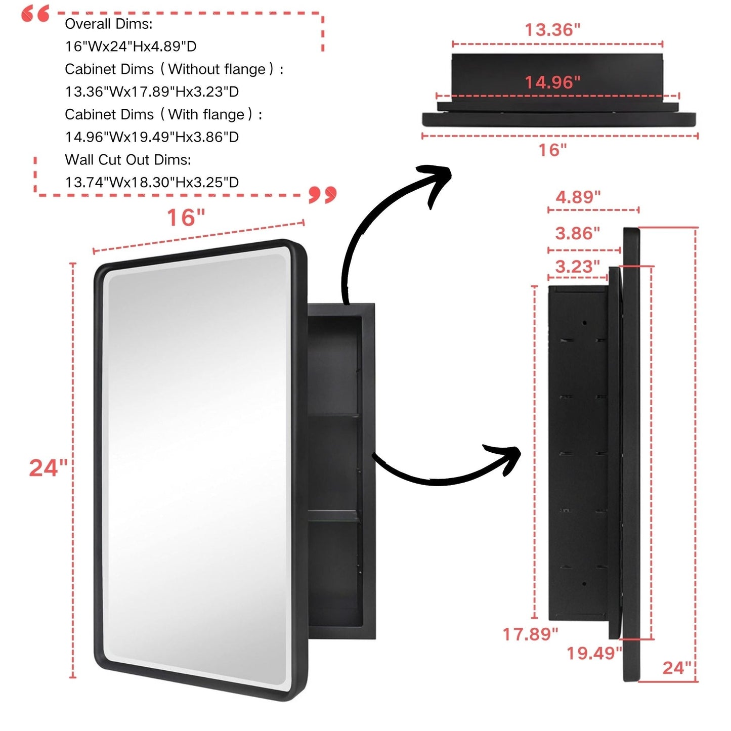Armoires à pharmacie encastrées en métal style ferme TEHOME avec miroir