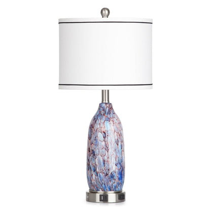 Lampe de table avec veilleuse 2 en 1, corps de lampe en verre indigo, ports de chargement, prise secteur, abat-jour cylindrique, interrupteur tactile à variation d'intensité (lot de 2)