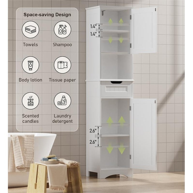 Armoire à linge étroite de salle de bain de 170 cm de haut, 5 niveaux, en bois massif, meuble de rangement autoportant