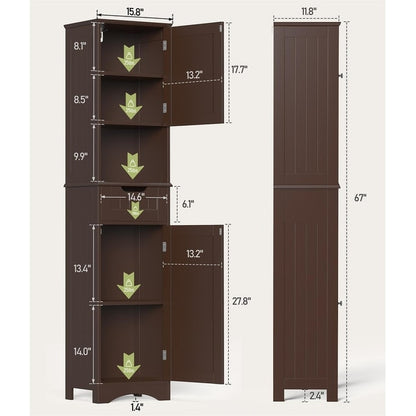 Armoire à linge étroite de salle de bain de 170 cm de haut, 5 niveaux, en bois massif, meuble de rangement autoportant