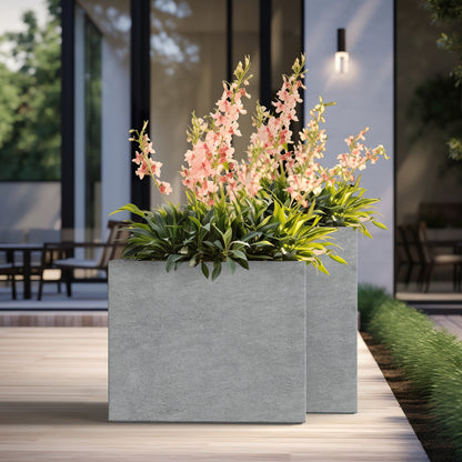 Jardinières rectangulaires hautes en béton / Grands bacs à fleurs d'intérieur et d'extérieur