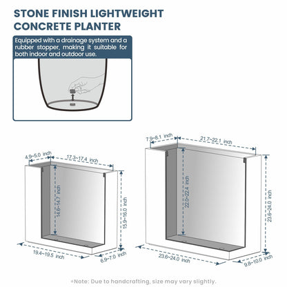 Jardinières rectangulaires hautes en béton / Grands bacs à fleurs d'intérieur et d'extérieur