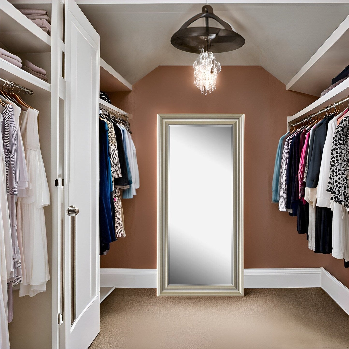 Miroir haut, miroir surdimensionné, cadre en imitation bois lisse, miroir rectangulaire mural