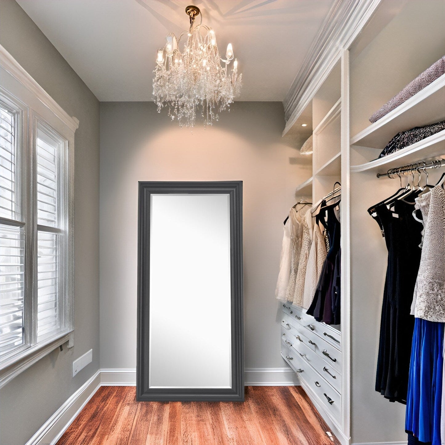 Miroir haut, miroir surdimensionné, cadre en imitation bois lisse, miroir rectangulaire mural