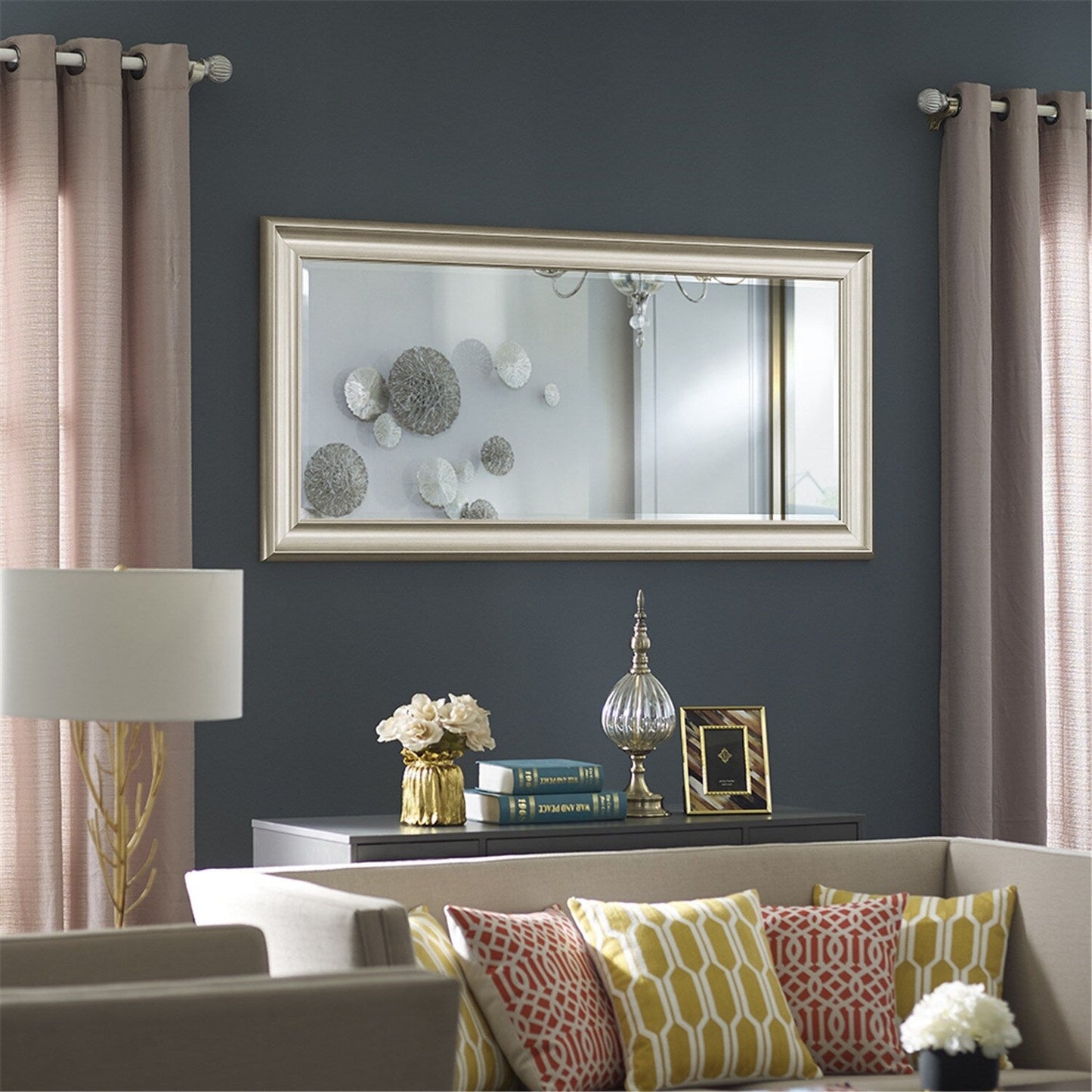 Miroir haut, miroir surdimensionné, cadre en imitation bois lisse, miroir rectangulaire mural