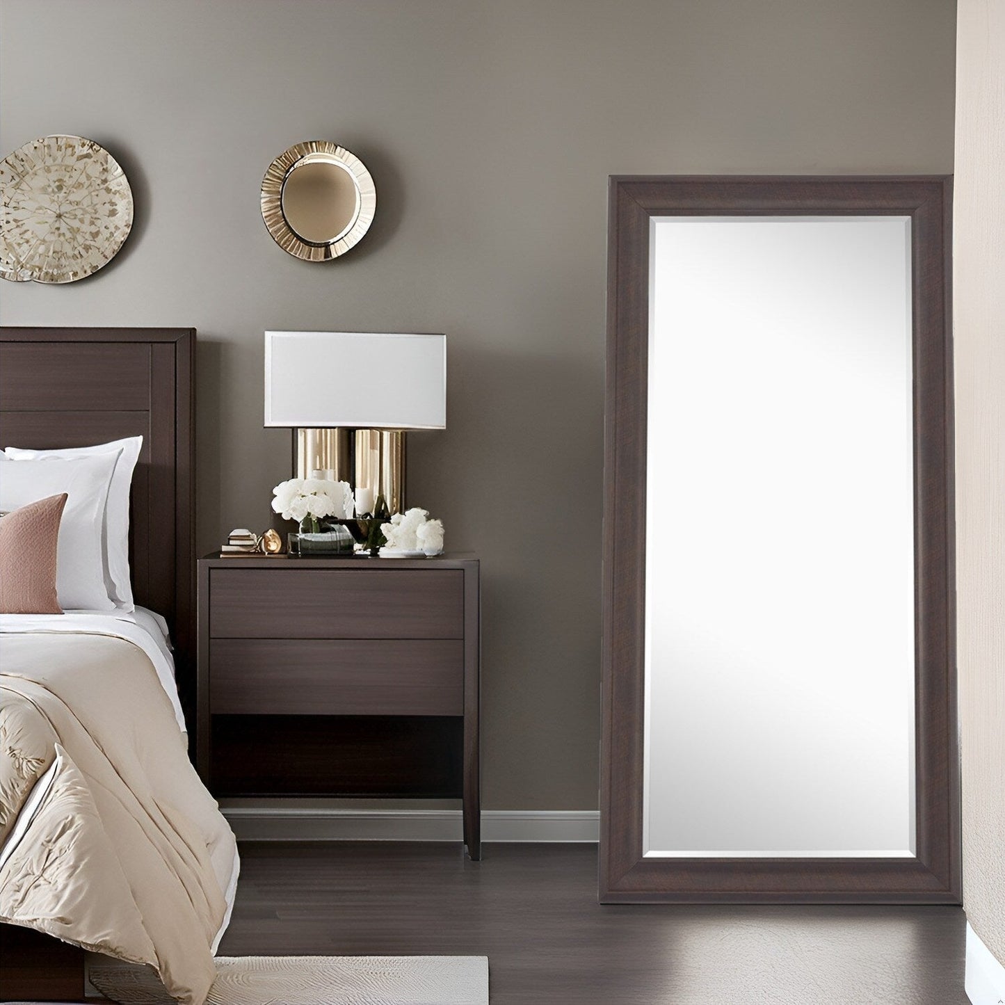 Miroir haut, miroir surdimensionné, cadre en imitation bois lisse, miroir rectangulaire mural