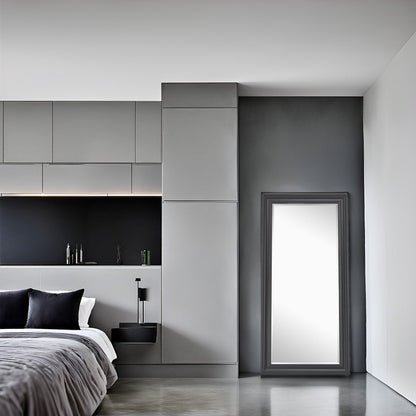 Miroir haut, miroir surdimensionné, cadre en imitation bois lisse, miroir rectangulaire mural