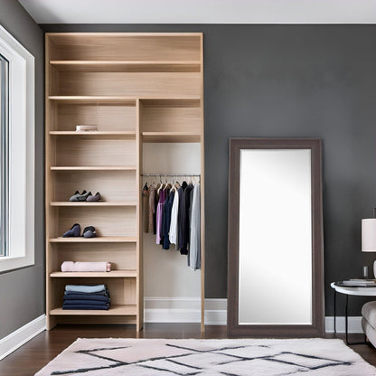 Miroir haut, miroir surdimensionné, cadre en imitation bois lisse, miroir rectangulaire mural