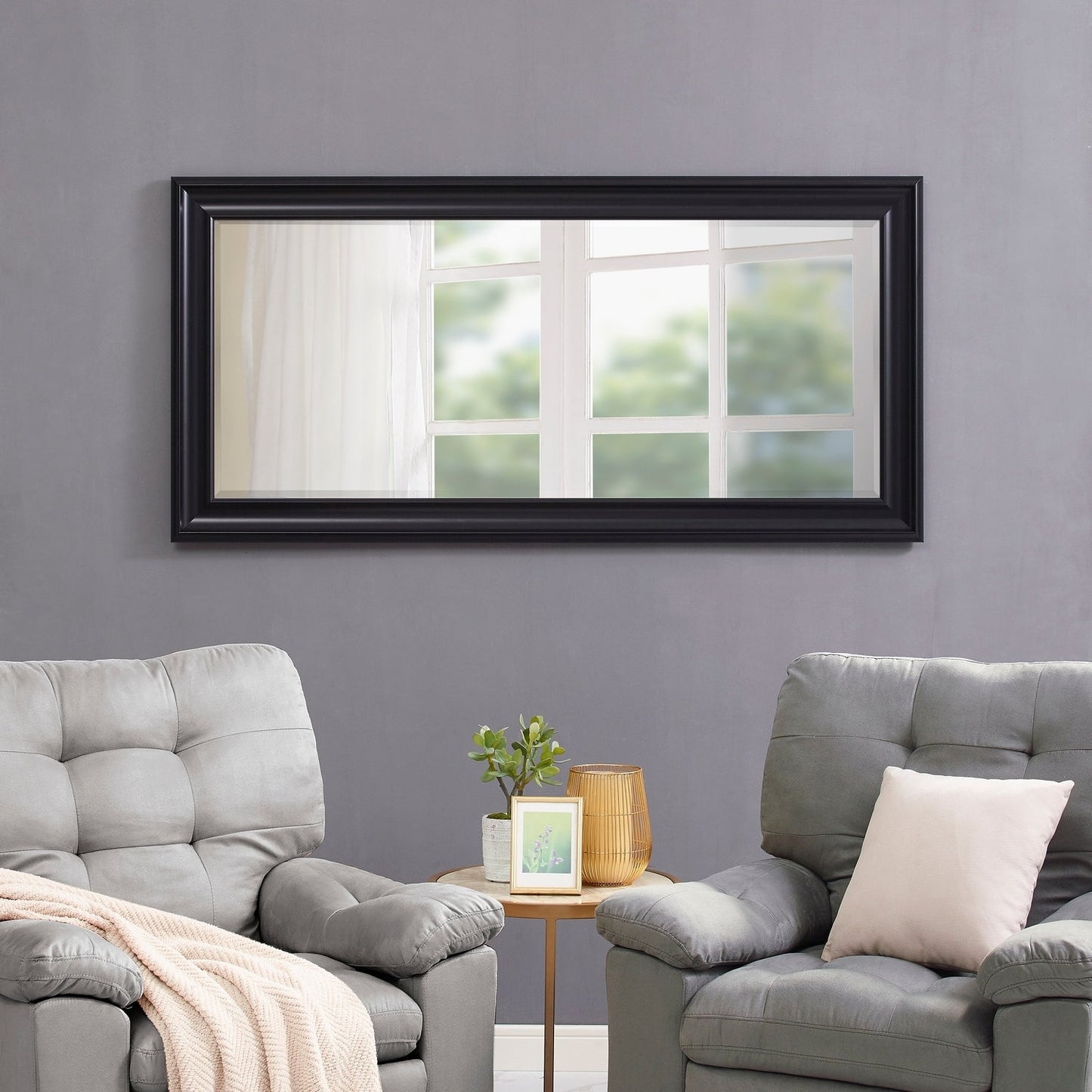 Miroir haut, miroir surdimensionné, cadre en imitation bois lisse, miroir rectangulaire mural