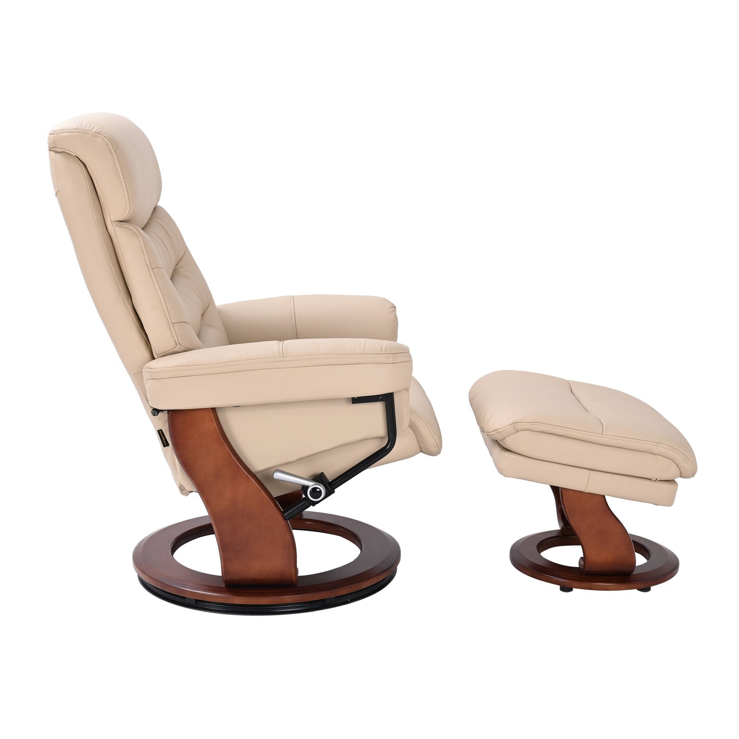 Fauteuil inclinable pivotant en cuir avec repose-pieds de rangement assorti