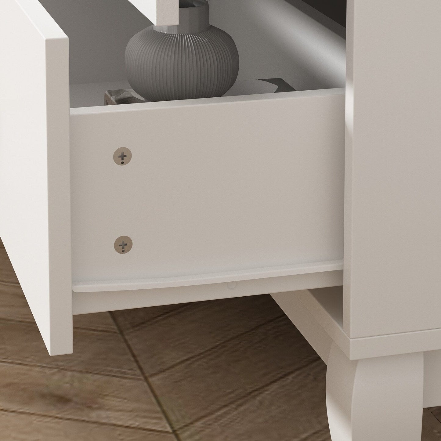 Commode double Timechee à 6 tiroirs, 120 cm de large, pieds en bois massif, finition laquée.