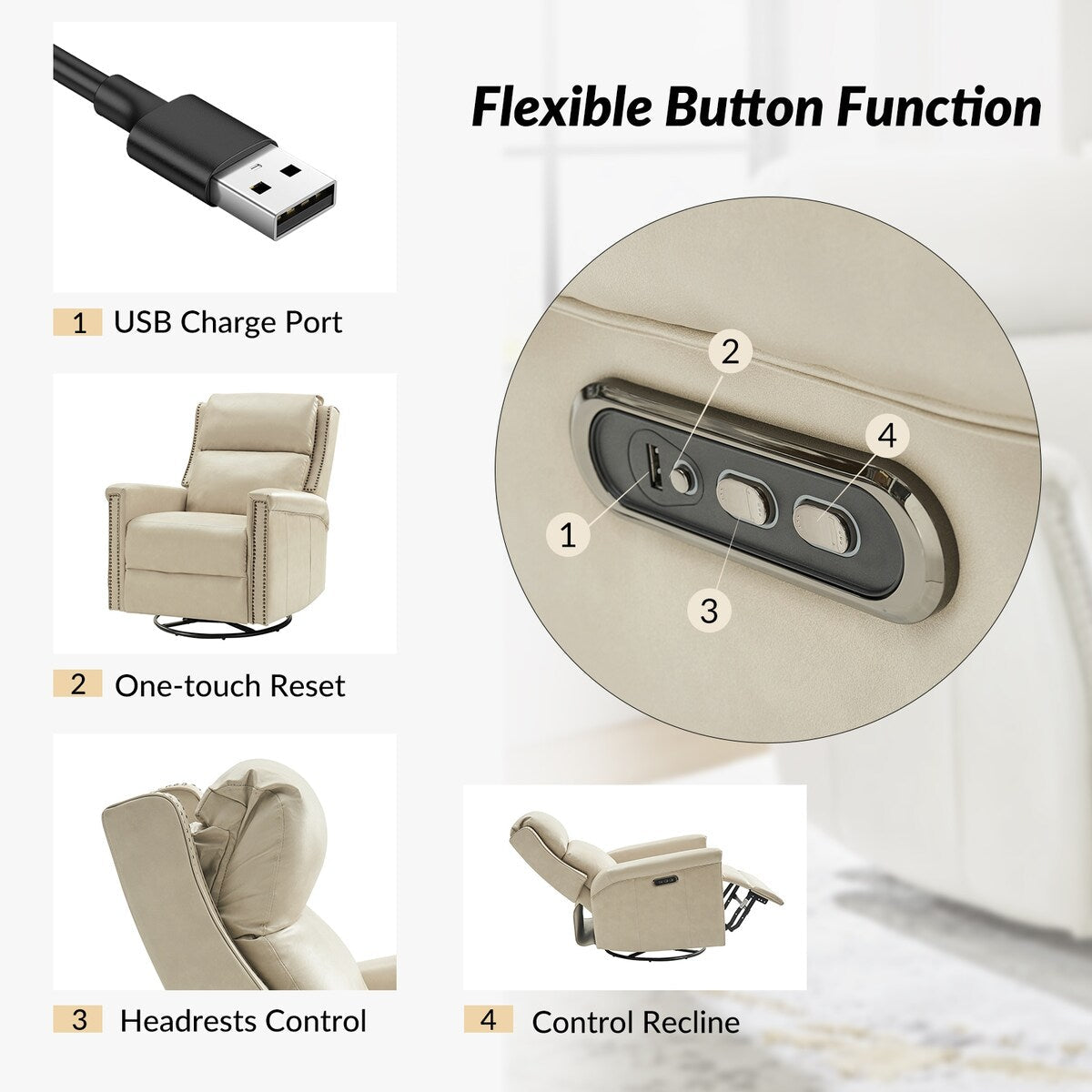 Ensemble de 2 fauteuils inclinables électriques pivotants et à bascule Tobias de style traditionnel par HULALA HOME