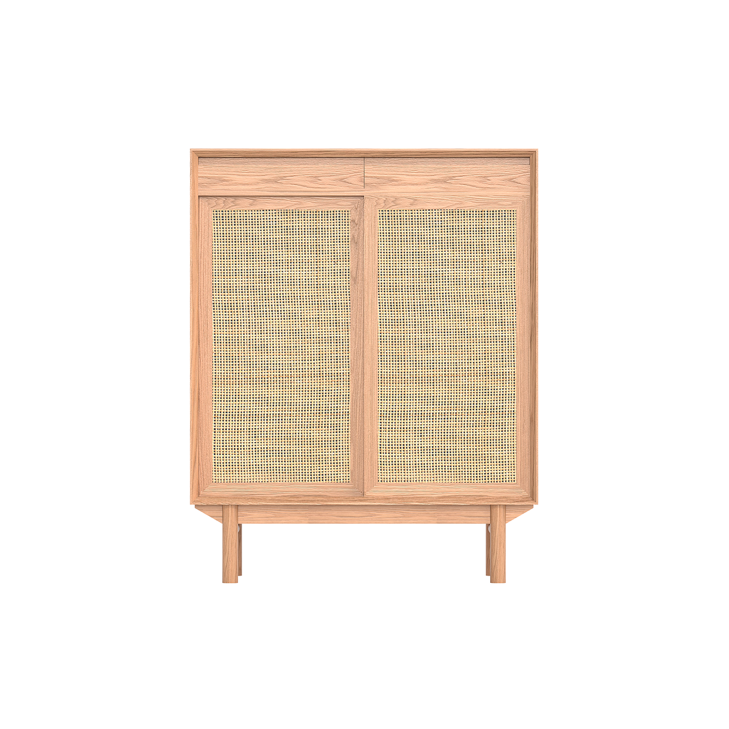 Buffet Torii / Portes en rotin tressé et plateau en verre