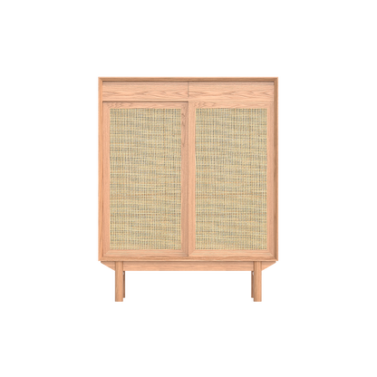 Buffet Torii / Portes en rotin tressé et plateau en verre