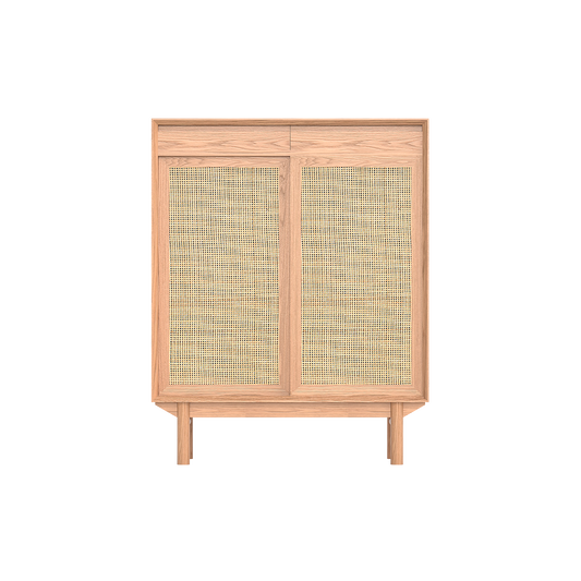 Buffet Torii / Portes en rotin tressé et plateau en verre