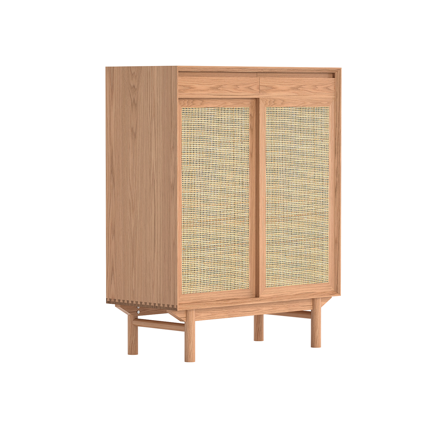 Buffet Torii / Portes en rotin tressé et plateau en verre