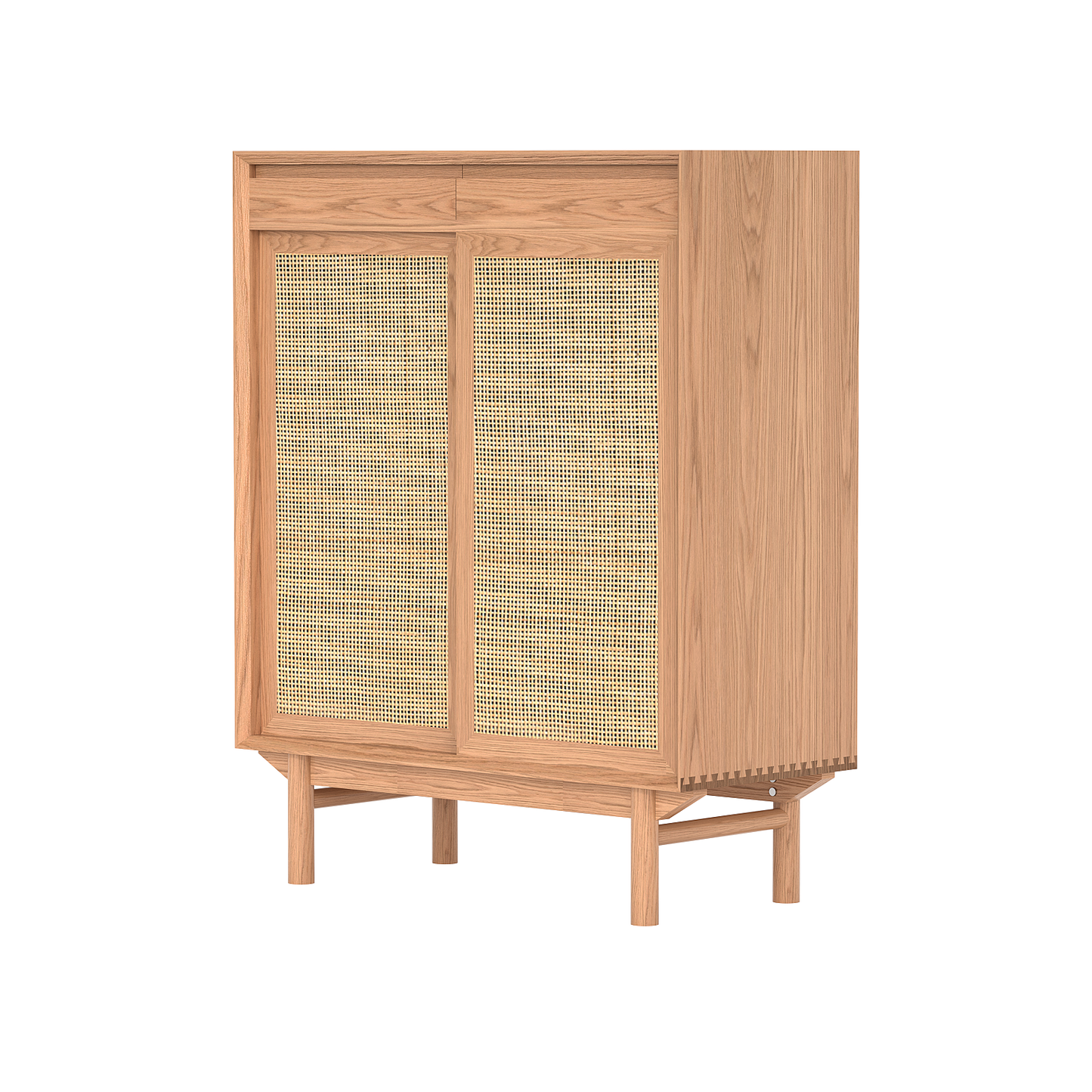 Buffet Torii / Portes en rotin tressé et plateau en verre