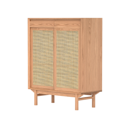 Buffet Torii / Portes en rotin tressé et plateau en verre