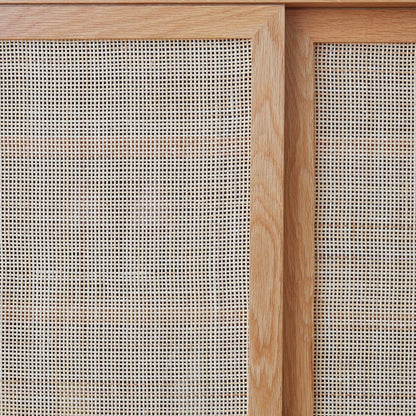 Buffet Torii / Portes en rotin tressé et plateau en verre