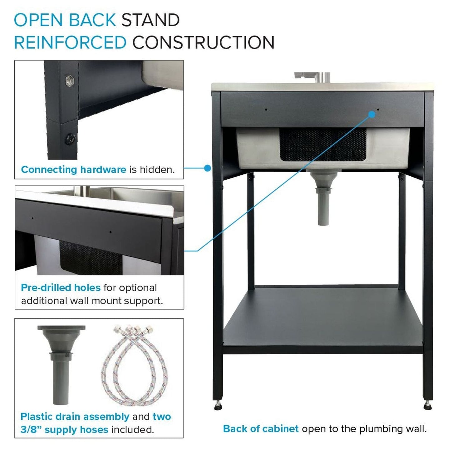 Évier et support de lavage en acier inoxydable Transolid EWS-2422S, 61 cm L x 56 cm P x 89 cm H