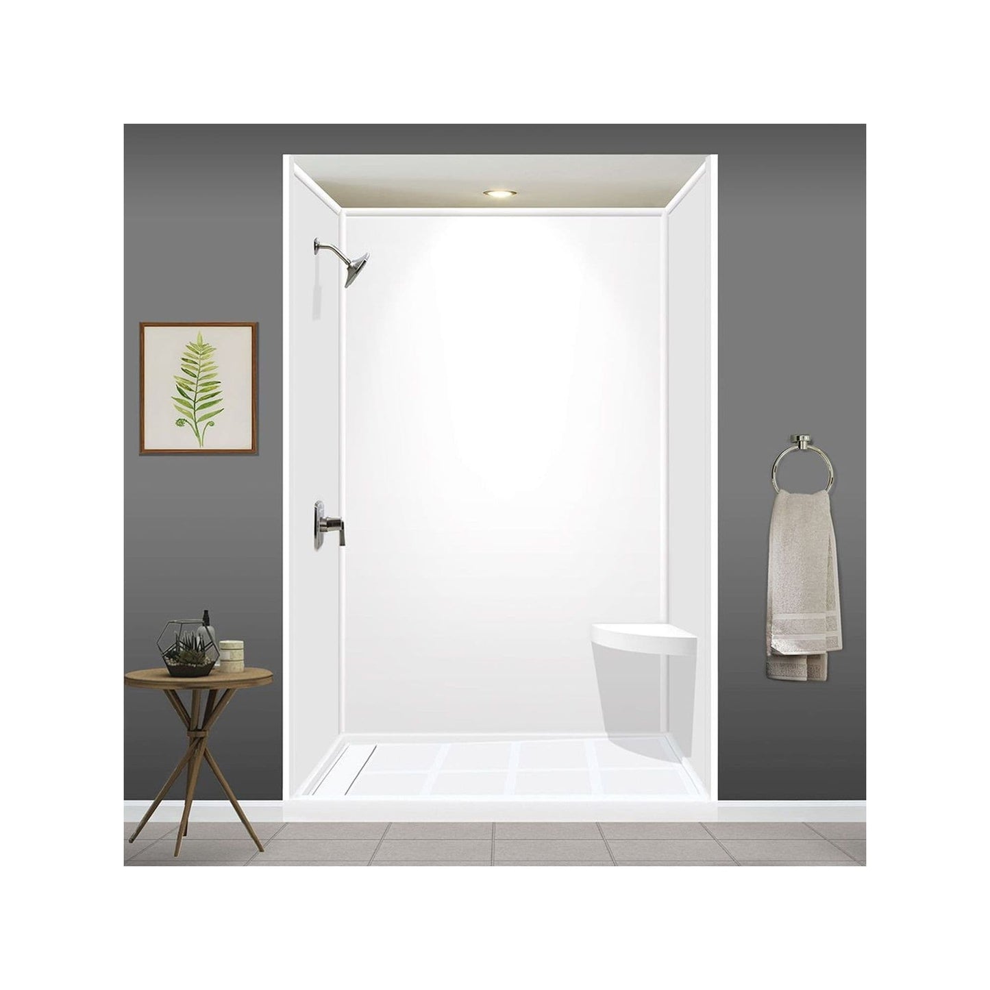Siège de douche d'angle mural en surface solide Transolid Studio 14 po x 14 po - 14,5 po x 14,25 po x 3 po