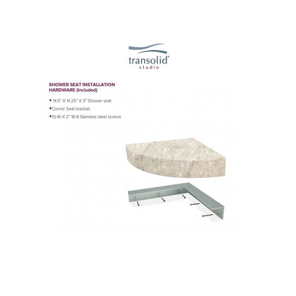 Siège de douche d'angle mural en surface solide Transolid Studio 14 po x 14 po - 14,5 po x 14,25 po x 3 po